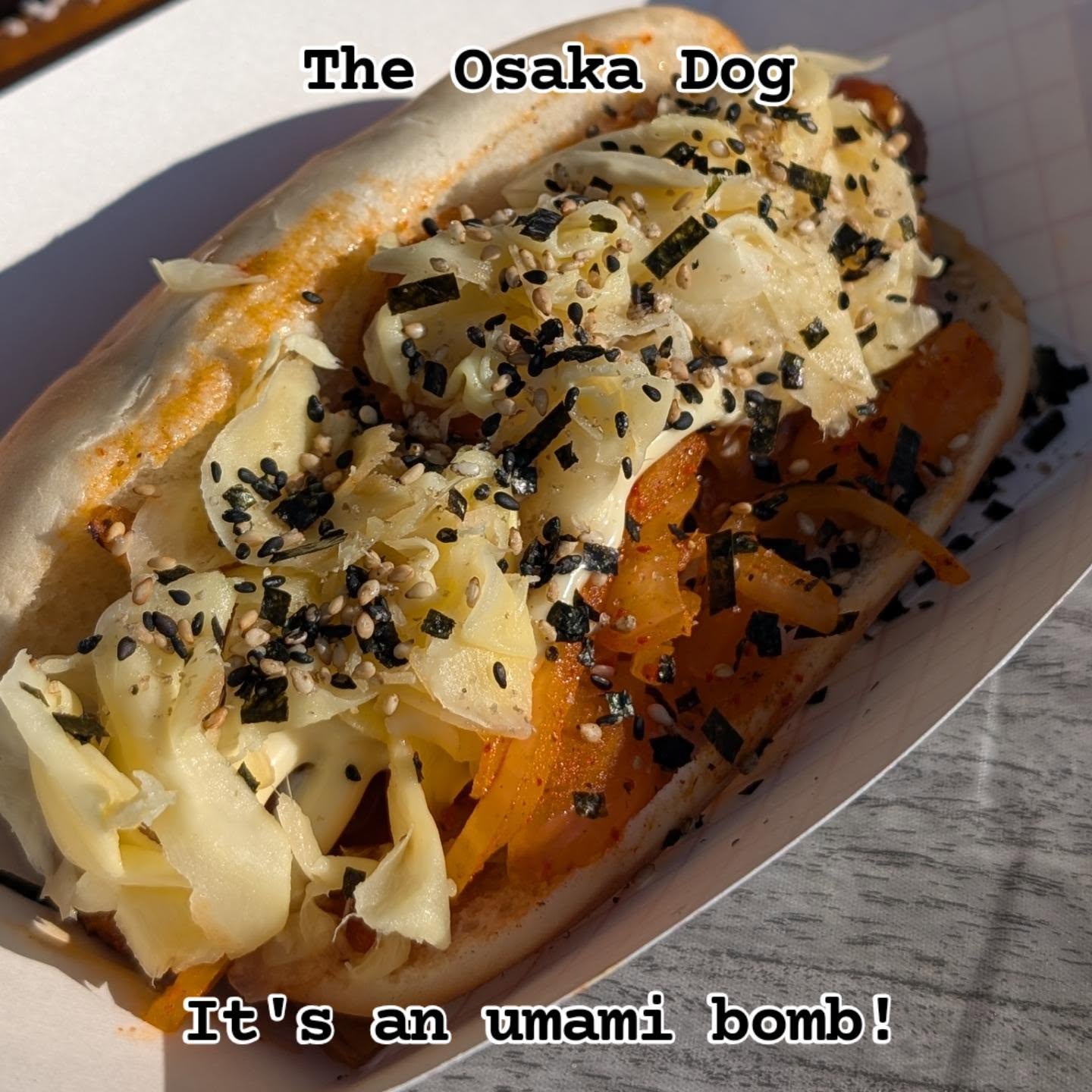 Have you tried our homage to the Japanese hot dog yet? The Osaka dog has pickled ginger, furikake, Japanese Mayo, grilled onions, and sweet Thai chili sauce. It's an umami bomb! 🇯🇵🎌⛩️👺