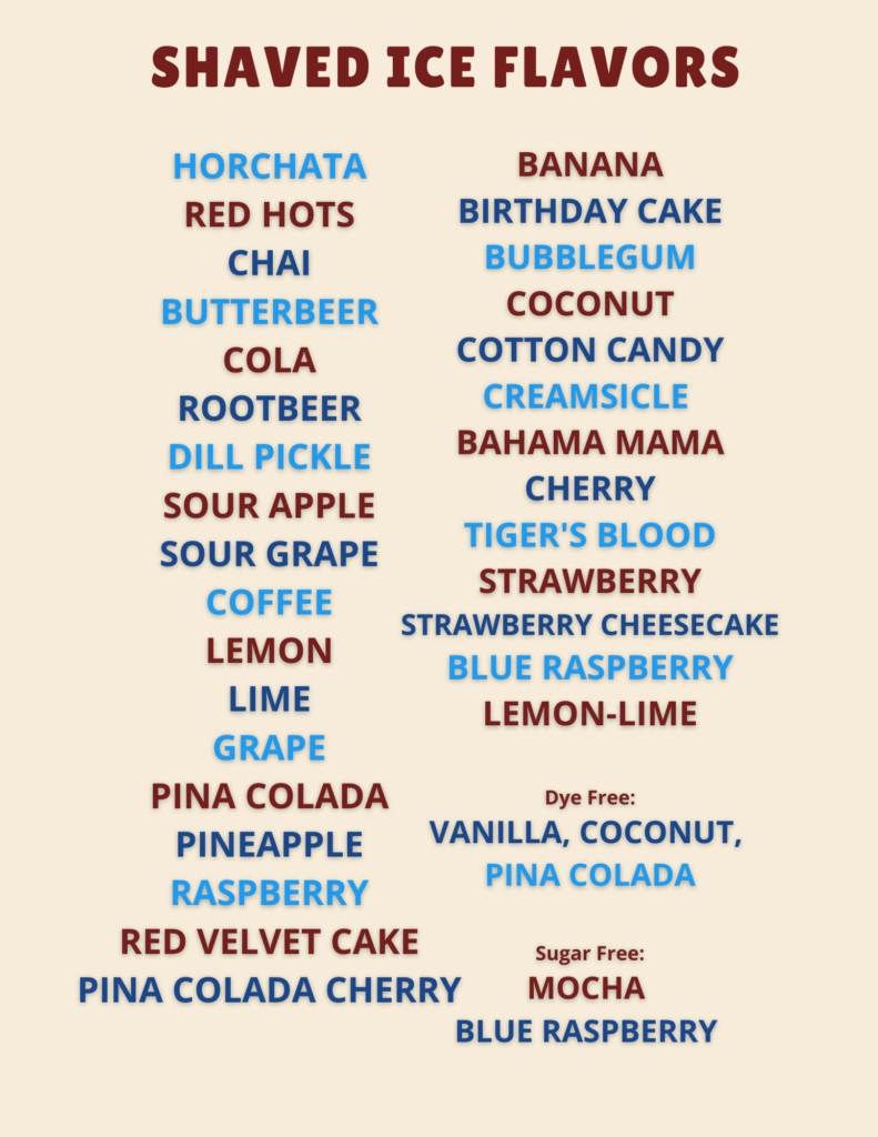 Shave Ice Flavors